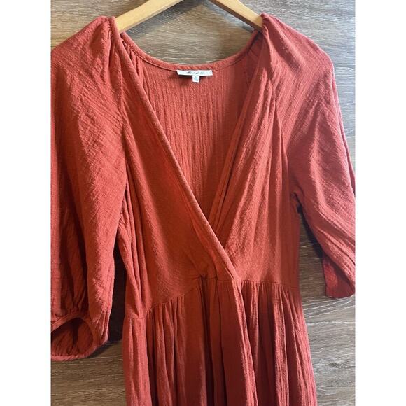 Madewell Dress Maxi Long Size XS Orange Fall V Neck Boho Ballon Sleeves - Picture 5 of 6
